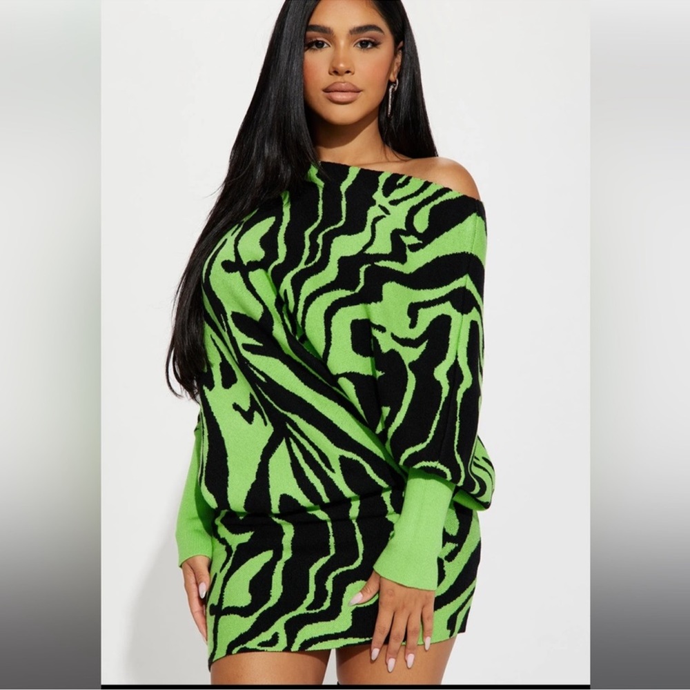 Green and black sweater dress